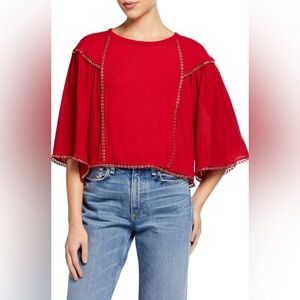 NWT! IRO Paris Ofi Flutter Sleeve Grommet Top Red Size 38/Medium